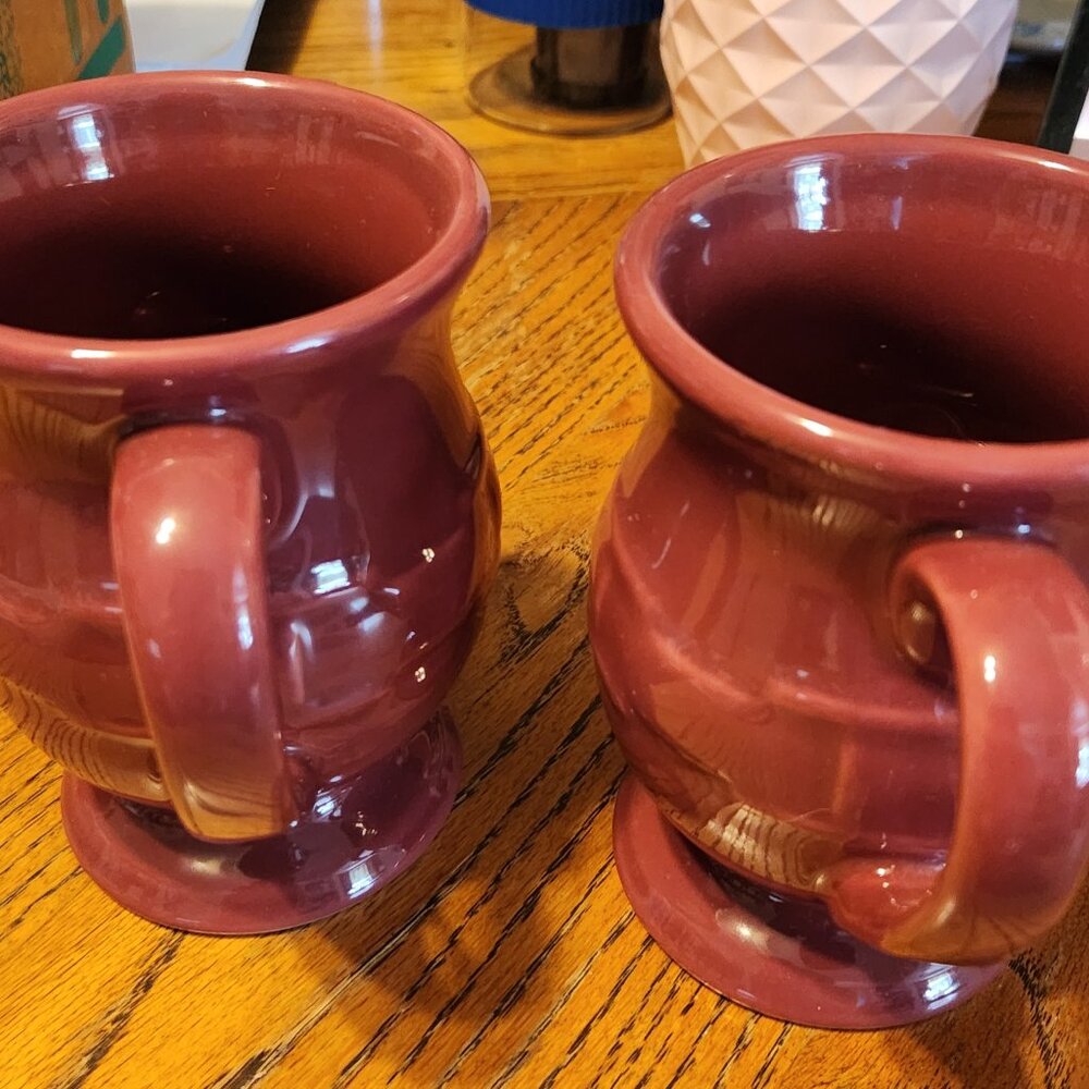 Longaberger Pottery Woven Tradition Pedestal Footed Coffee Mugs